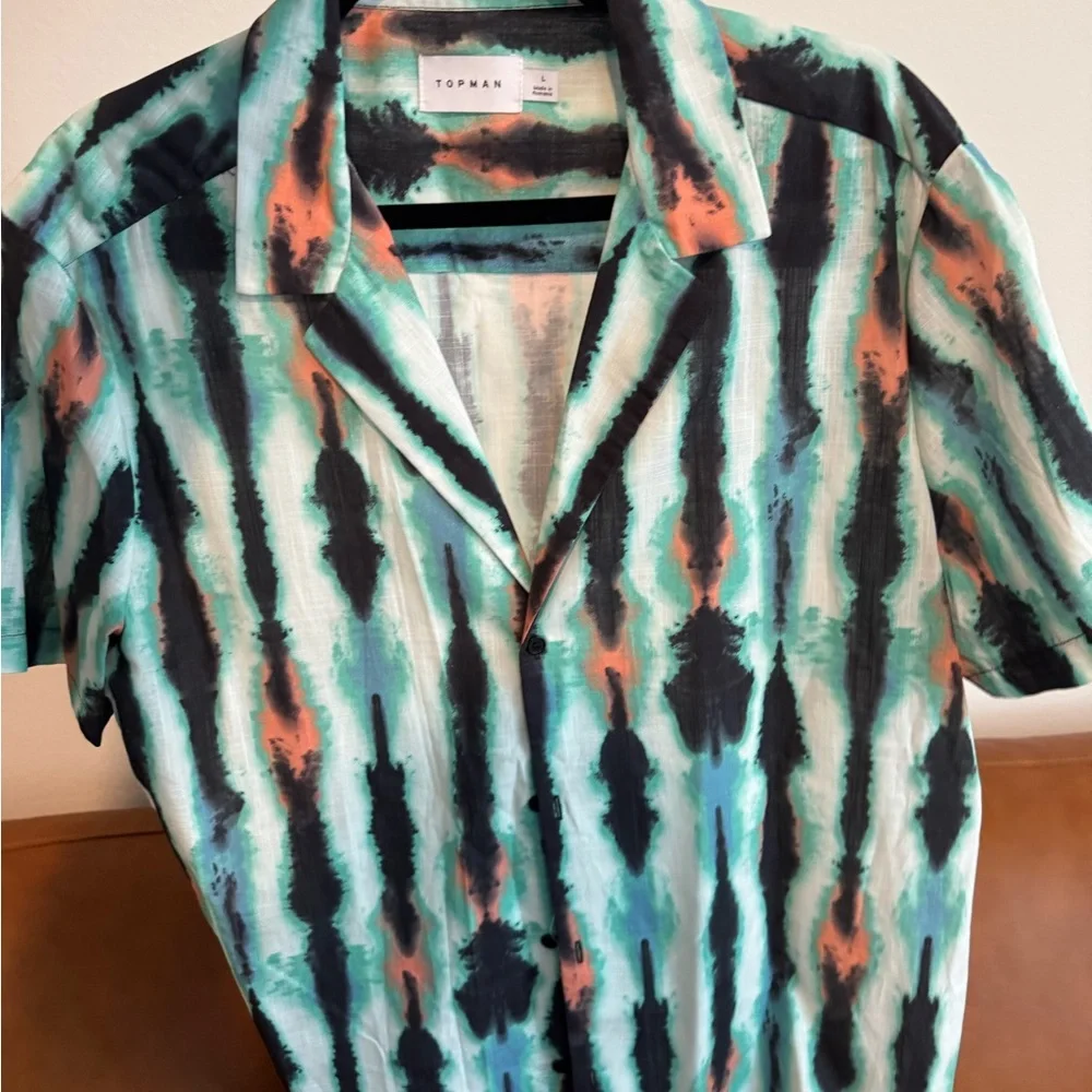 Topman Teal and Coral Striped Men's Shirt - Picture 11 of 12